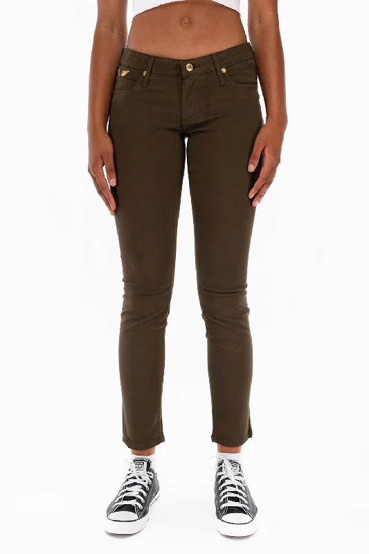 WOMENS SKINNY JEANS IN DARK GREEN WITH GOLD EMBROIDERY AND LOGO Stylish Men's Tropical 