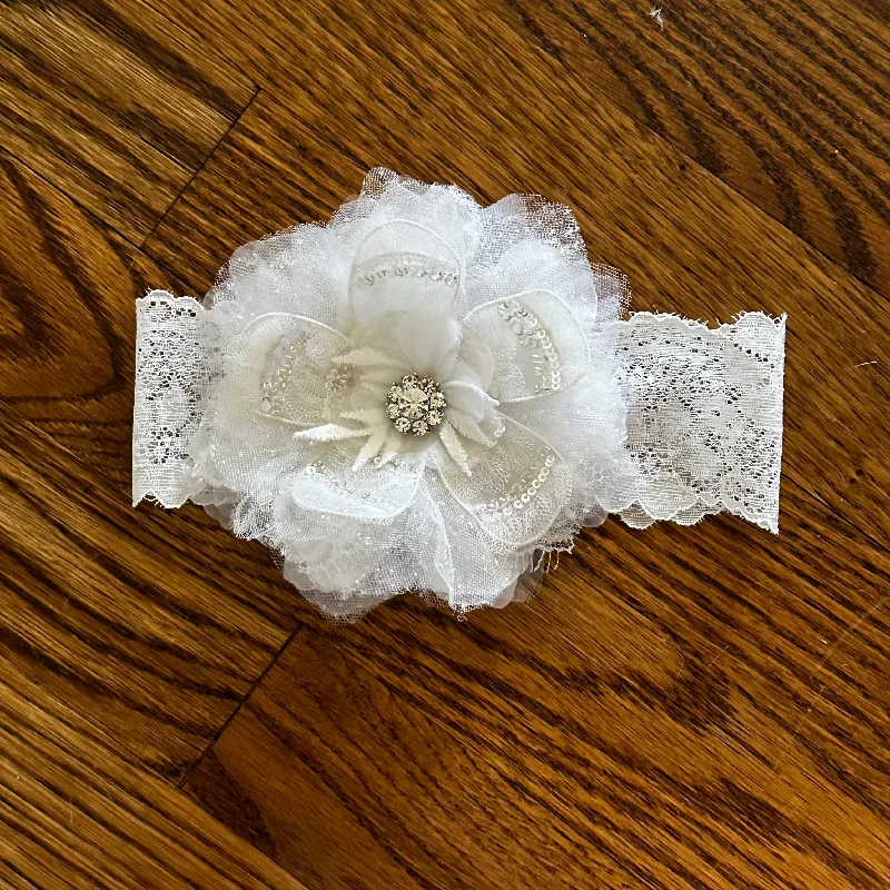 Whie Crystal Flower Headband Masculine Men's 