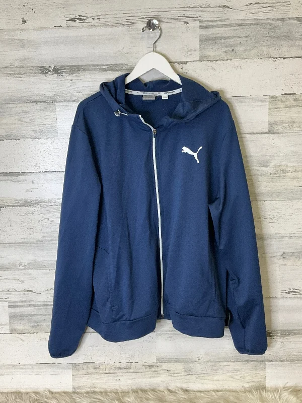 Athletic Jacket By Puma In Blue, Size: Xl Sleek Men's Contemporary 