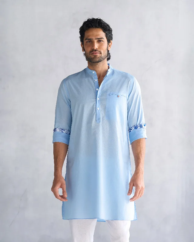 Pondicherry Kurta - Light Blue Unique Men's Patch