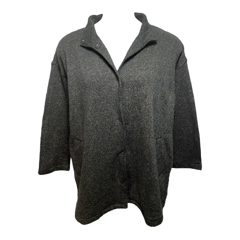 Organic Cotton Terry Stand Collar Jacket By Eileen Fisher In Black & Brown, Size: M Monochromatic All