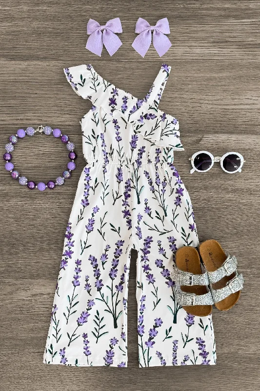 White Lavender Jumpsuit Sleek Men's Metallic