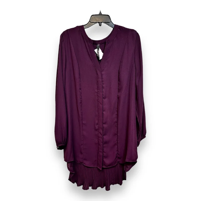 Blouse Long Sleeve By Melissa Mccarthy In Wine, Size: 1x Polished Men's Satin