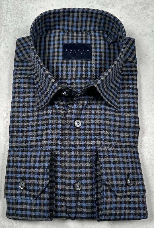 Calder Carmel Melange Twill Gingham Sport Shirt in Indigo Traditional Men's Wool