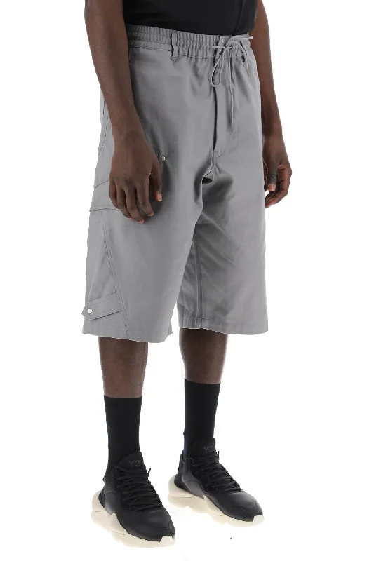 Y-3 Canvas Multi-Pocket Bermuda Shorts. Polished Men's Silk