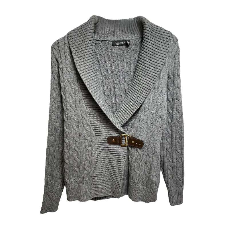 Buckle Cable Knit Sweater Cardigan By Lauren By Ralph Lauren In Grey, Size: Sp Lumberjack