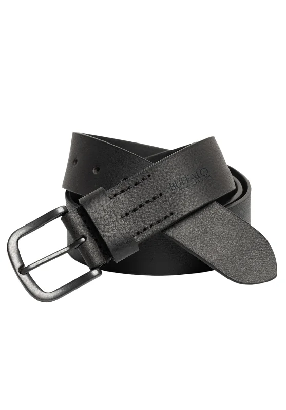 Shrunken Full Grain Black Buffalo Leather Belt with Blackened Finish - BB1005C04 Casual Men's Japanese 