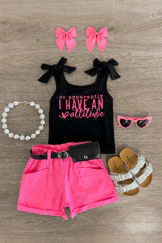 "So Apparently I Have An Attitude" Pink Short Set Stylish Men's Tropical 