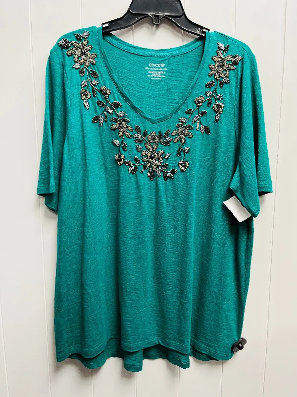 Top Short Sleeve By Chicos In Green, Size: Xl Modern Men's 