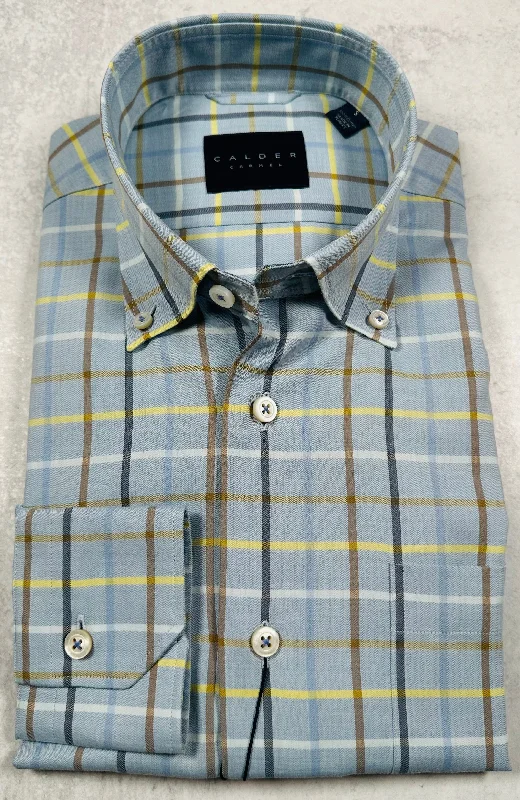 Calder Carmel Luxury 100's Melange Peached Twill Herringbone Sport Shirt in Sage Sleek Men's Contemporary 