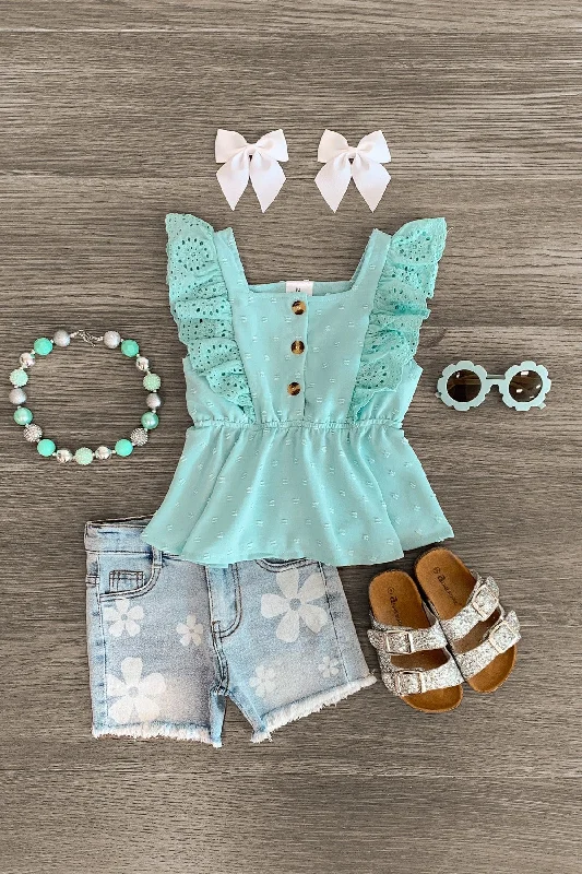 Mint Swiss Dot Denim Short Set Sophisticated Men's French