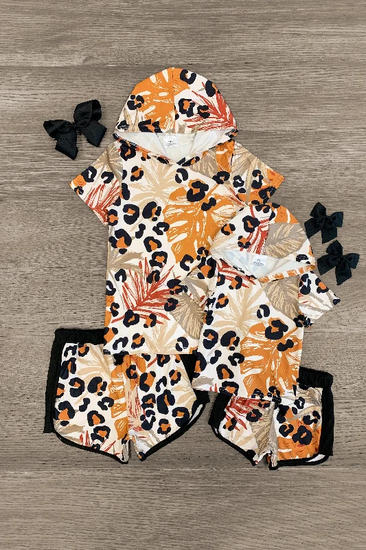 Mom & Me - Orange Exotic Leopard Lounge Set Casual Men's Loose