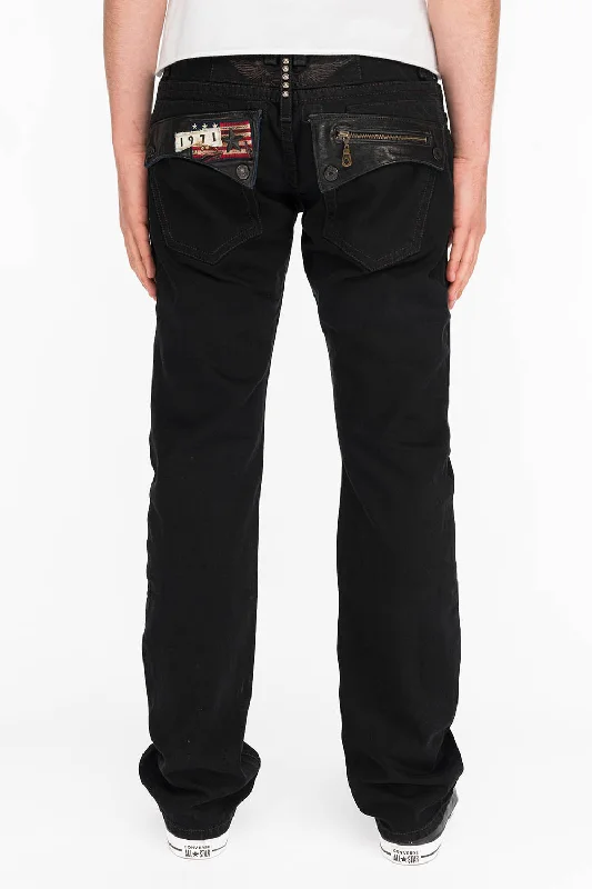 MENS LEATHER FLAP POCKET STRAIGHT LEG JEANS IN BLK Sporty Men's Tennis