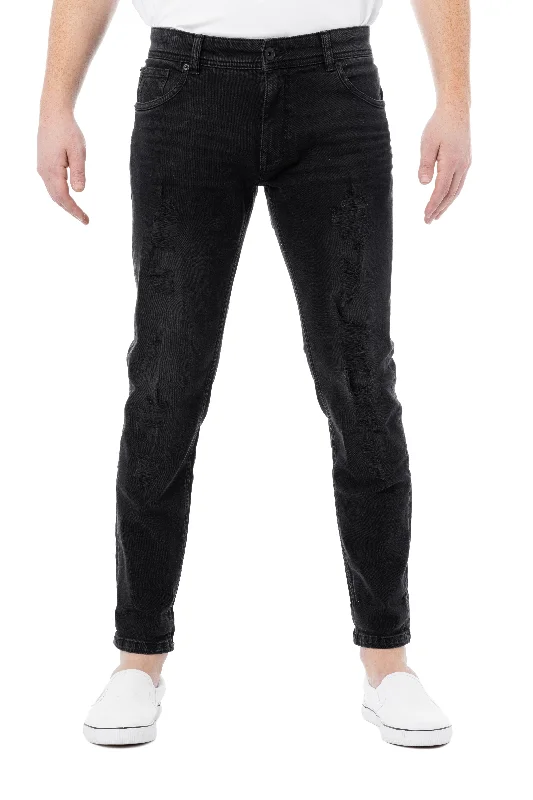 RAW X Men's Slim Skinny Fit Stretch Neon Trim Rip & Repair Denim Pants Classic Men's Pin
