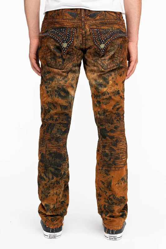 MENS LONG FLAP SLIM JEANS WITH STUDS AND CRYSTALS IN LOS ANGELES WASH Modern Men's 