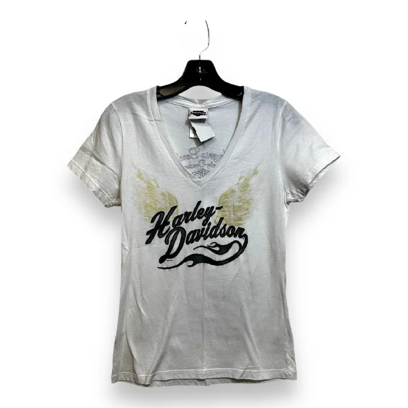 Top Short Sleeve By Harley Davidson In White, Size: M Trendy Men's Scandinavian