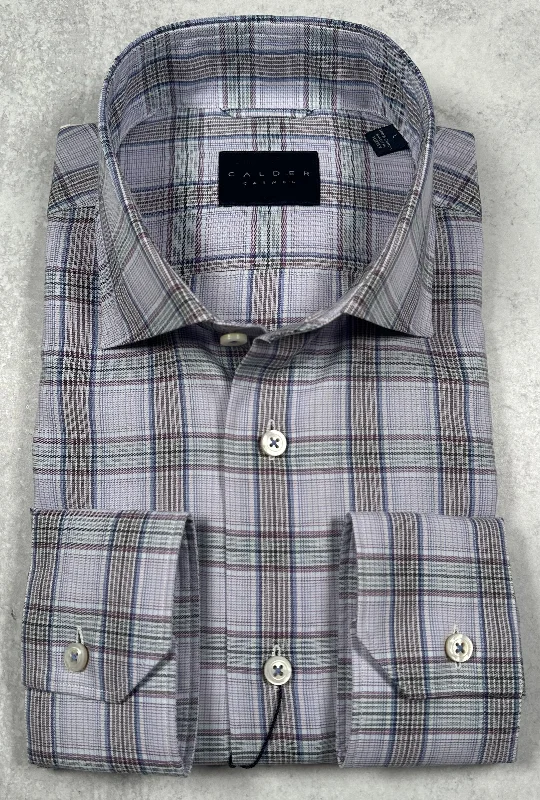 Calder Carmel Luxury 100's Melange Twill Graph Check Sport Shirt in Lavender Dapper Men's Bow