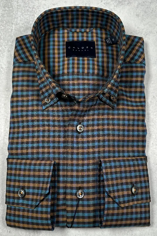 Calder Carmel Melange Twill Gingham Sport Shirt in Turquoise Elegant Men's Cashmere