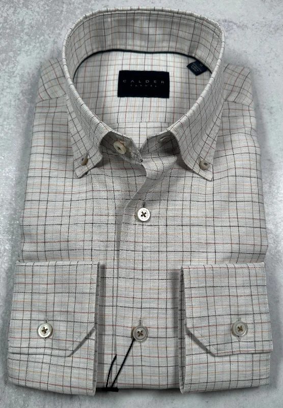 Calder Carmel Luxury 100's Melange Peached Twill Tattersall Sport Shirt in Ember Unique Men's Patch