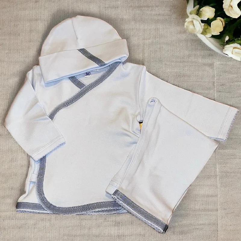 Infant Boy Blue Layette Set Sleek Men's Metallic