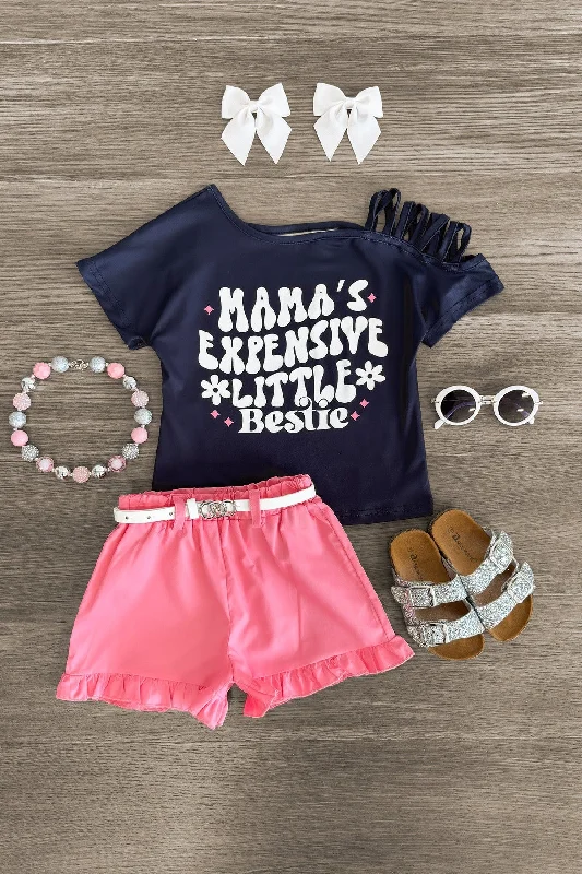 "Mama's Expensive Little Bestie" Pink Short Set Sporty Men's Athleisure 