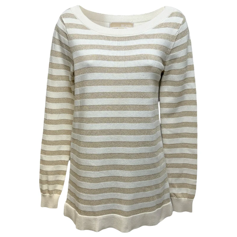Tunic Sweater By Michael By Michael Kors In Gold Metallic Striped Pattern, Size: Xs Relaxed Men's Beach