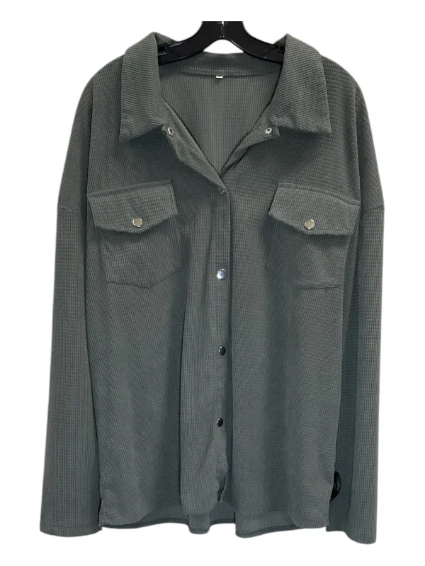 Jacket Shirt By Clothes Mentor In Green, Size: 1x Laid
