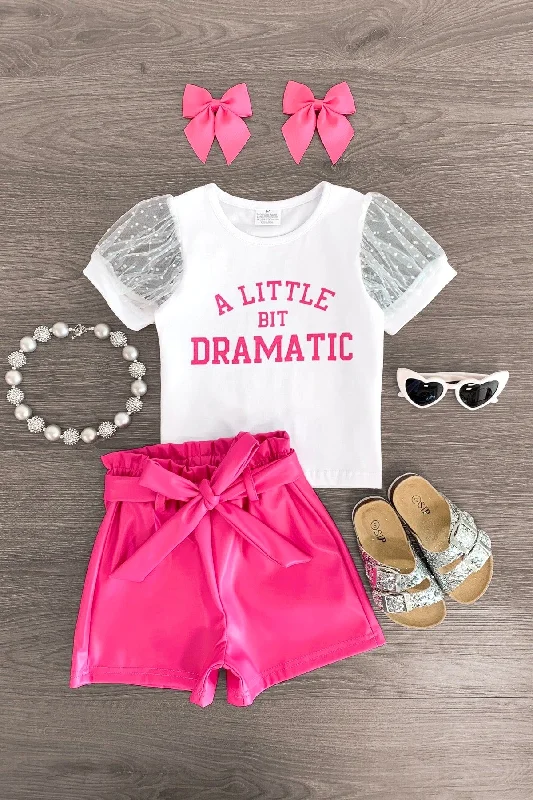 "A Little Bit Dramatic" Pink Pleather Short Set Cool Men's Distressed