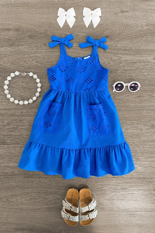 Blue Eyelet Tank Dress Monochromatic All