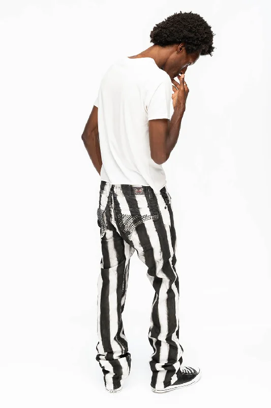 MENS CLASSIC STRAIGHT LEG LONG FLAP JEANS IN PRISONER BLACK AND WHITE WITH CRYSTALS Cozy Men's Winter