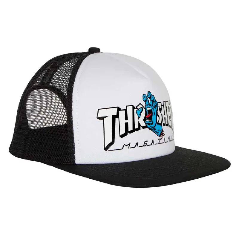Santa Cruz Thrasher Screaming Logo Mesh Trucker High Profile Hat - Blk/White Sleek Men's Metallic