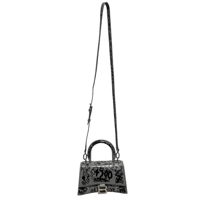 BALENCIAGA/Hand Bag/All Over Print/Leather/GRY/GRAFITTI HOURGLASS Sleek Men's Contemporary 