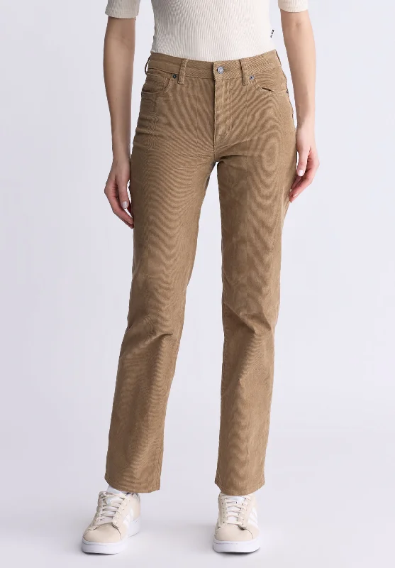 Mid Rise Straight Mary Women's Pants, Rinse Washed Beige - BL16007 Sophisticated Men's 