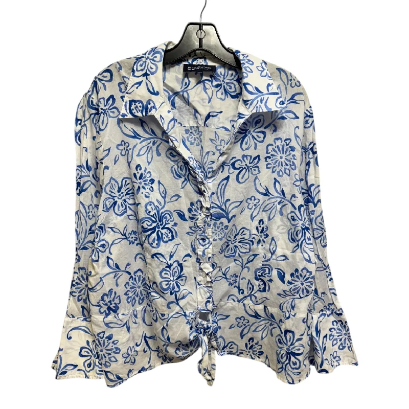 Top Long Sleeve By Jones New York In Blue & White, Size: 3x Bohemian Men's Free