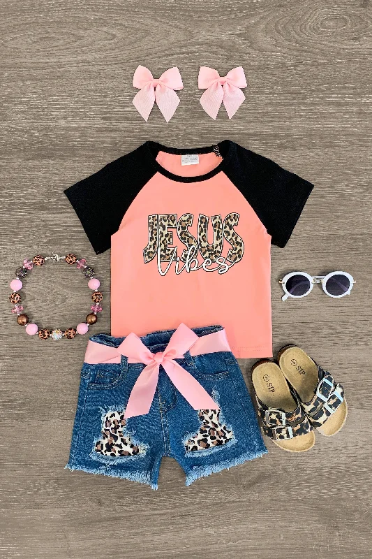 "Jesus Vibes" Coral Cheetah Distressed Short Set Sophisticated Men's French