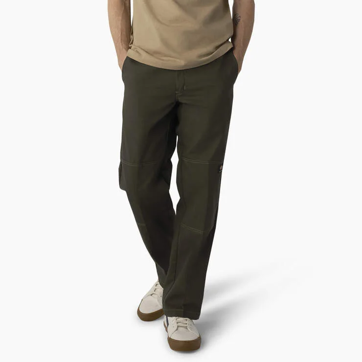 Dickies Loose Fit Double Knee Work Pants - Olive Green Sporty Men's Athleisure 