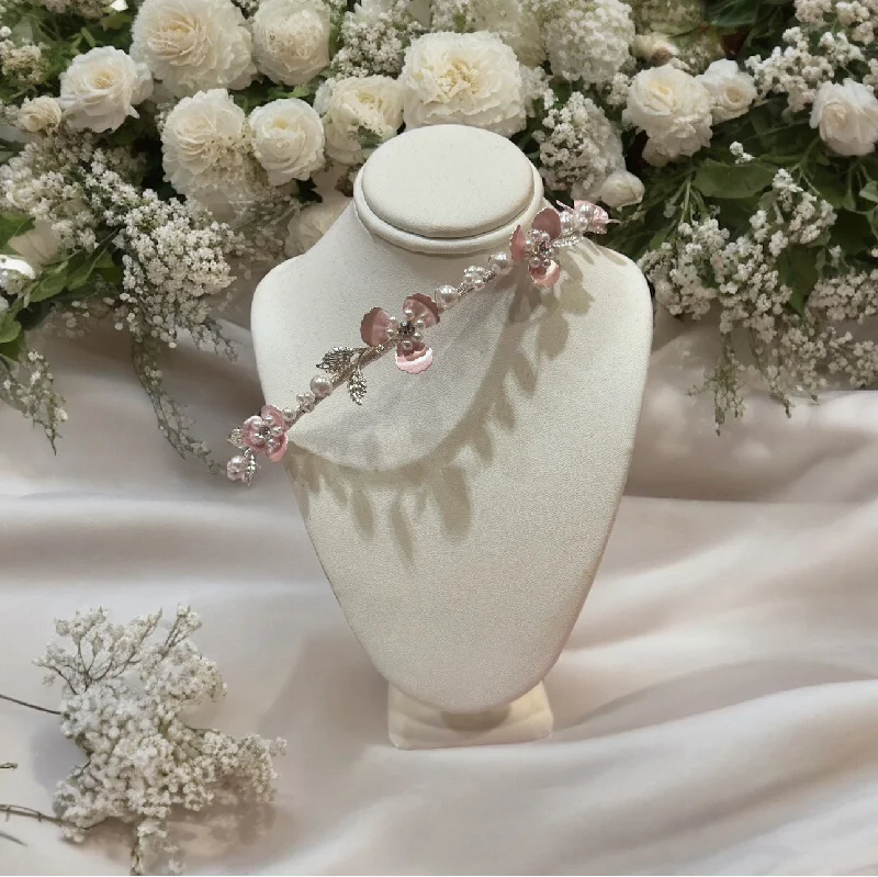 Pink Flower and Pearl Headpiece Artistic Men's Hand