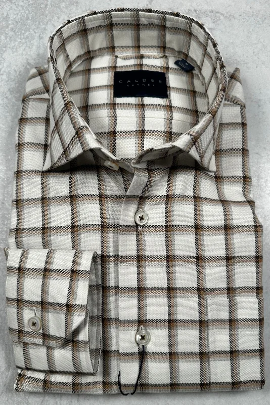 Calder Carmel Ultimate Brushed Oxford Windowpane Sport Shirt in Chocolate Tough Men's Military