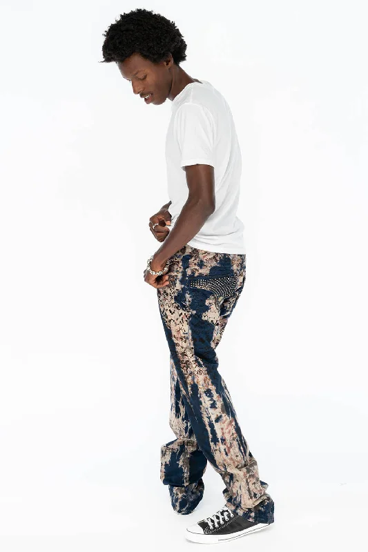 MENS CLASSIC STRAIGHT LEG LONG FLAP JEANS WITH CRYSTALS IN APACHE BROWN Casual Men's Loose