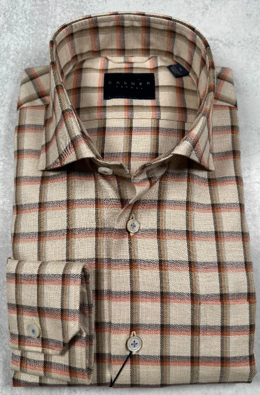 Calder Carmel Ultimate Brushed Oxford Windowpane Sport Shirt in Ember Bold Men's Animal