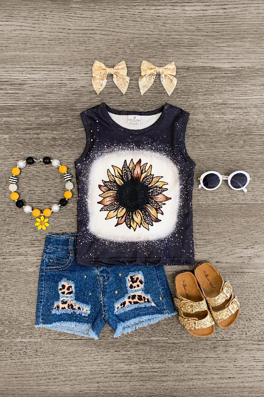 Sunflower Cheetah Tank Denim Short Set Artistic Men's Hand