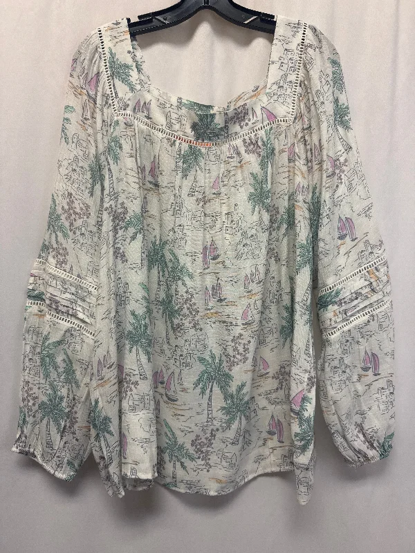 Top Long Sleeve By Lc Lauren Conrad In White, Size: 2x Gym