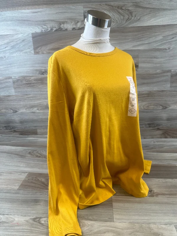Top Long Sleeve By St Johns Bay In Yellow, Size: 2x Laid