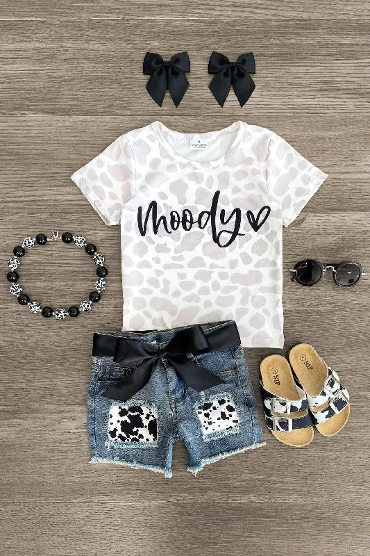 "Moody" Cow Print Denim Short Set Tough Men's Tactical