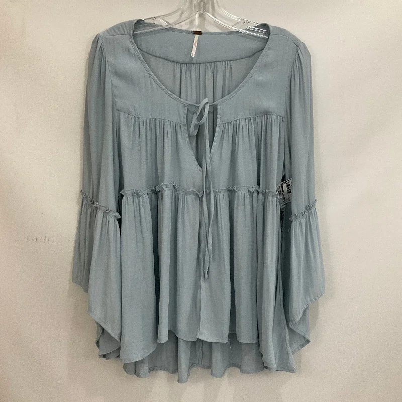 Blue Top Long Sleeve Free People, Size M Polished Men's Satin
