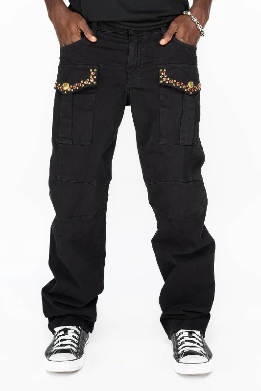 BOMBER POCKET PANTS WITH CRYSTALS IN BLACK Dynamic Men's High