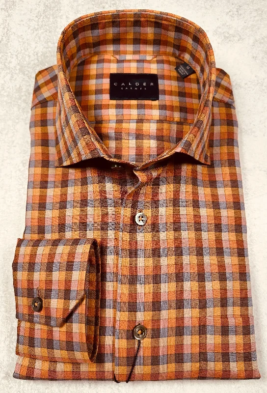 Calder Carmel Melange Twill Framed Multi Color Gingham Sport Shirt in Ember Organic