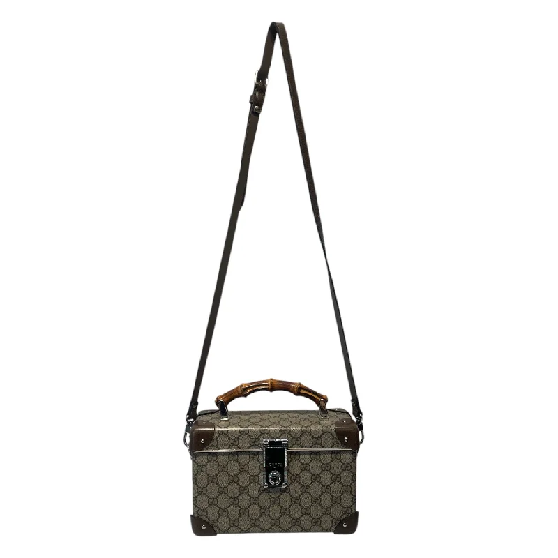 GUCCI/Hand Bag/Monogram/BRW/GG SUPREME BAMBOO VANITY Trendy Men's Oversized