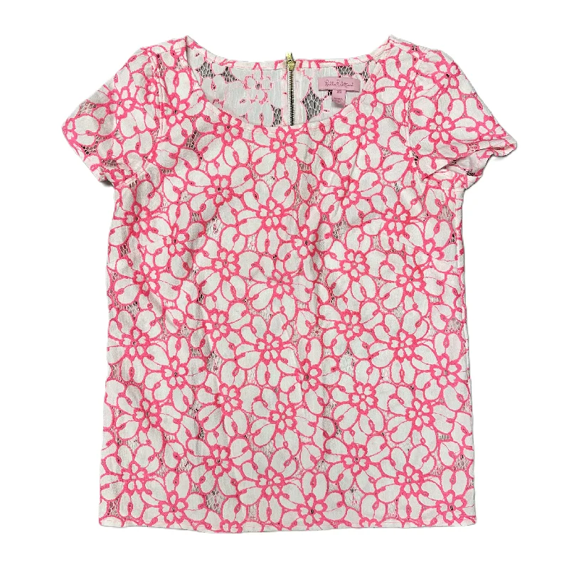 Top Short Sleeve Designer By Lilly Pulitzer In Pink & White, Size: Xs Monochromatic All