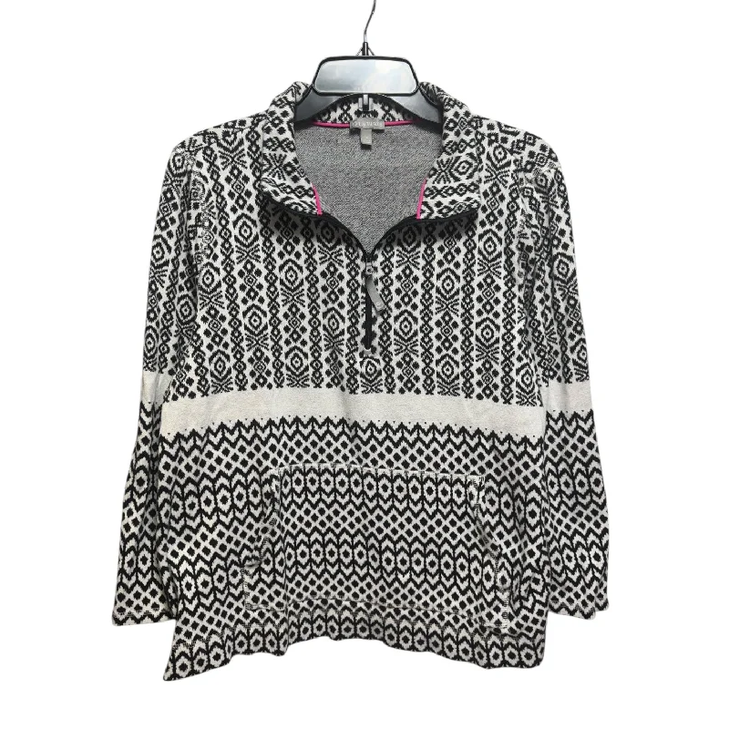Knit Quarter Zip Top Long Sleeve By Talbots In Black & White, Size: 1x Traditional Men's Country